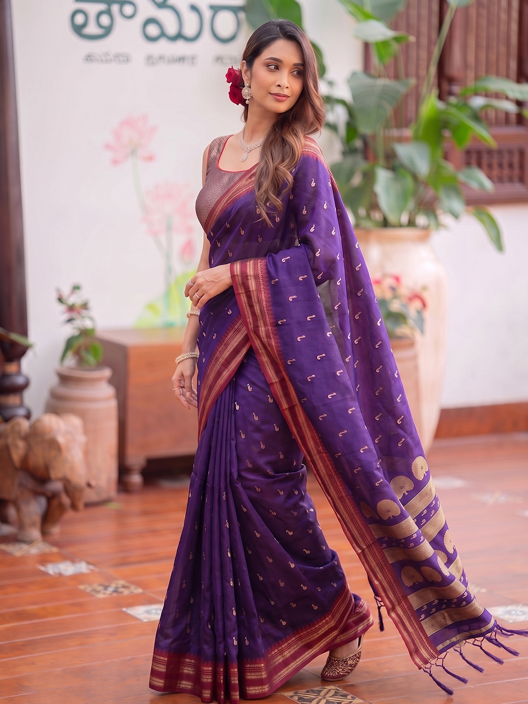 Purple Paisley Woven Soft Silk Saree