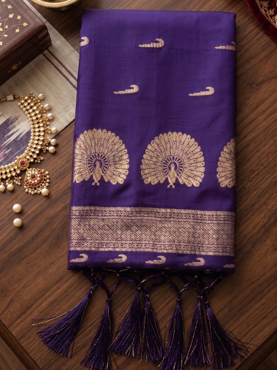 Purple Paisley Woven Soft Silk Saree