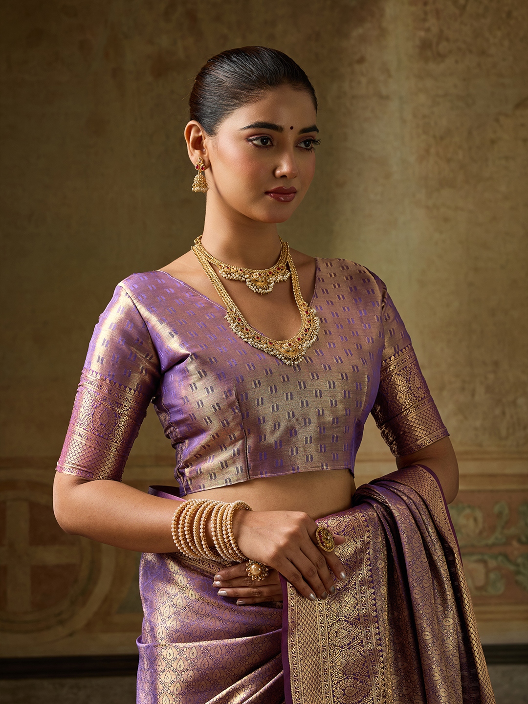 Purple Paisley Zari Work Kanchivaram Silk Saree