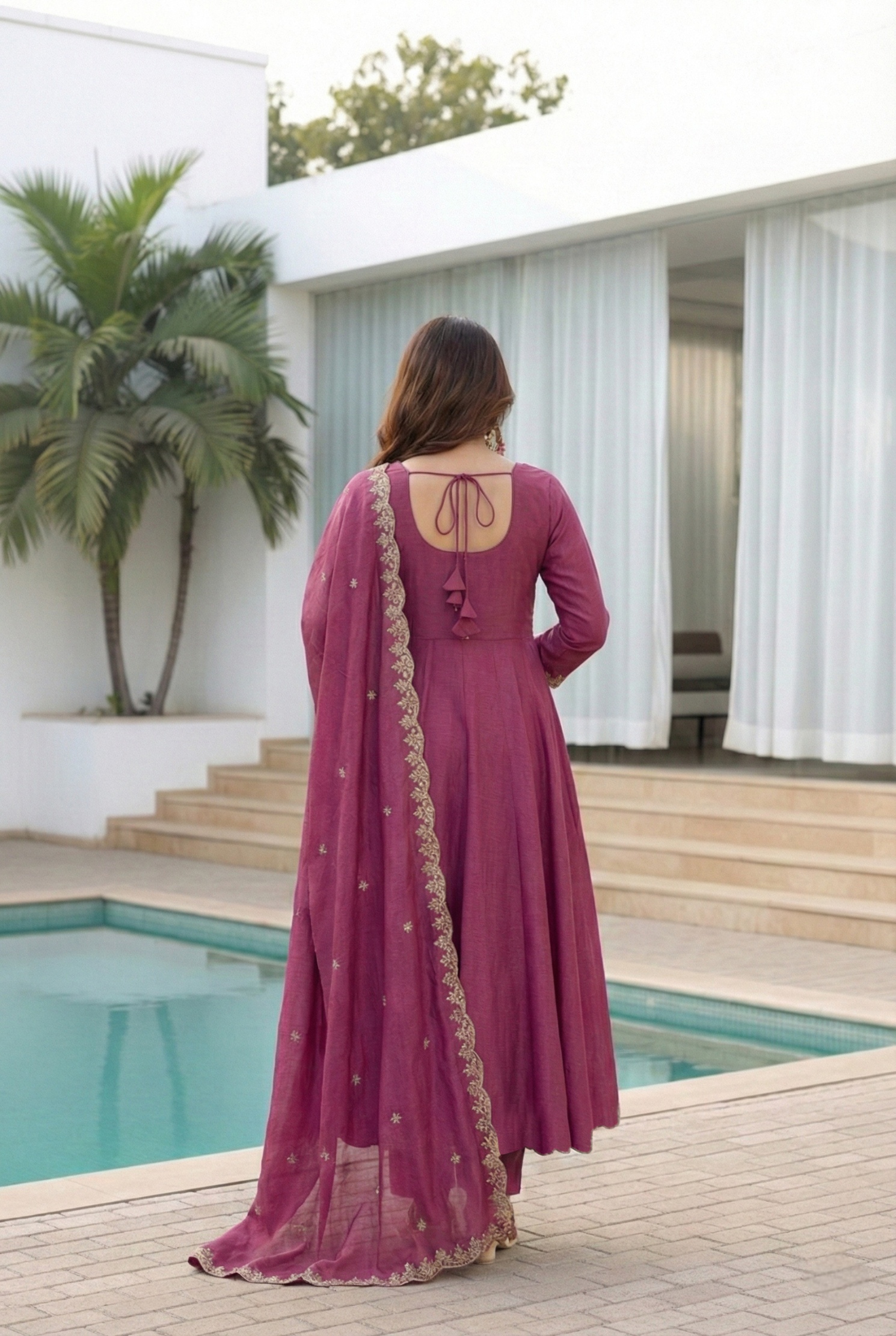Purple Panelled Fendy Silk Anarkali Suit — alternate view