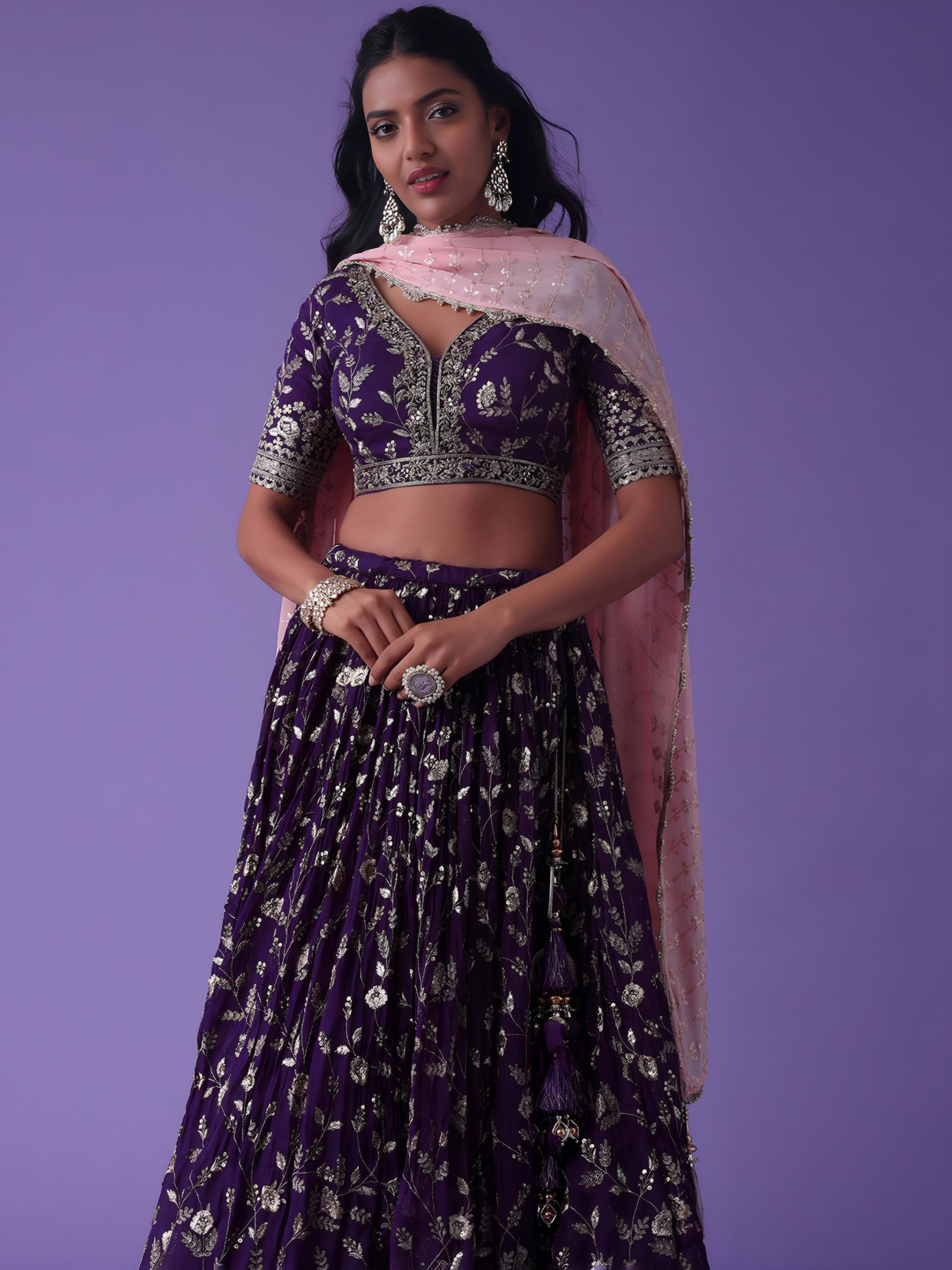 Purple Party Wear Georgette Lehenga