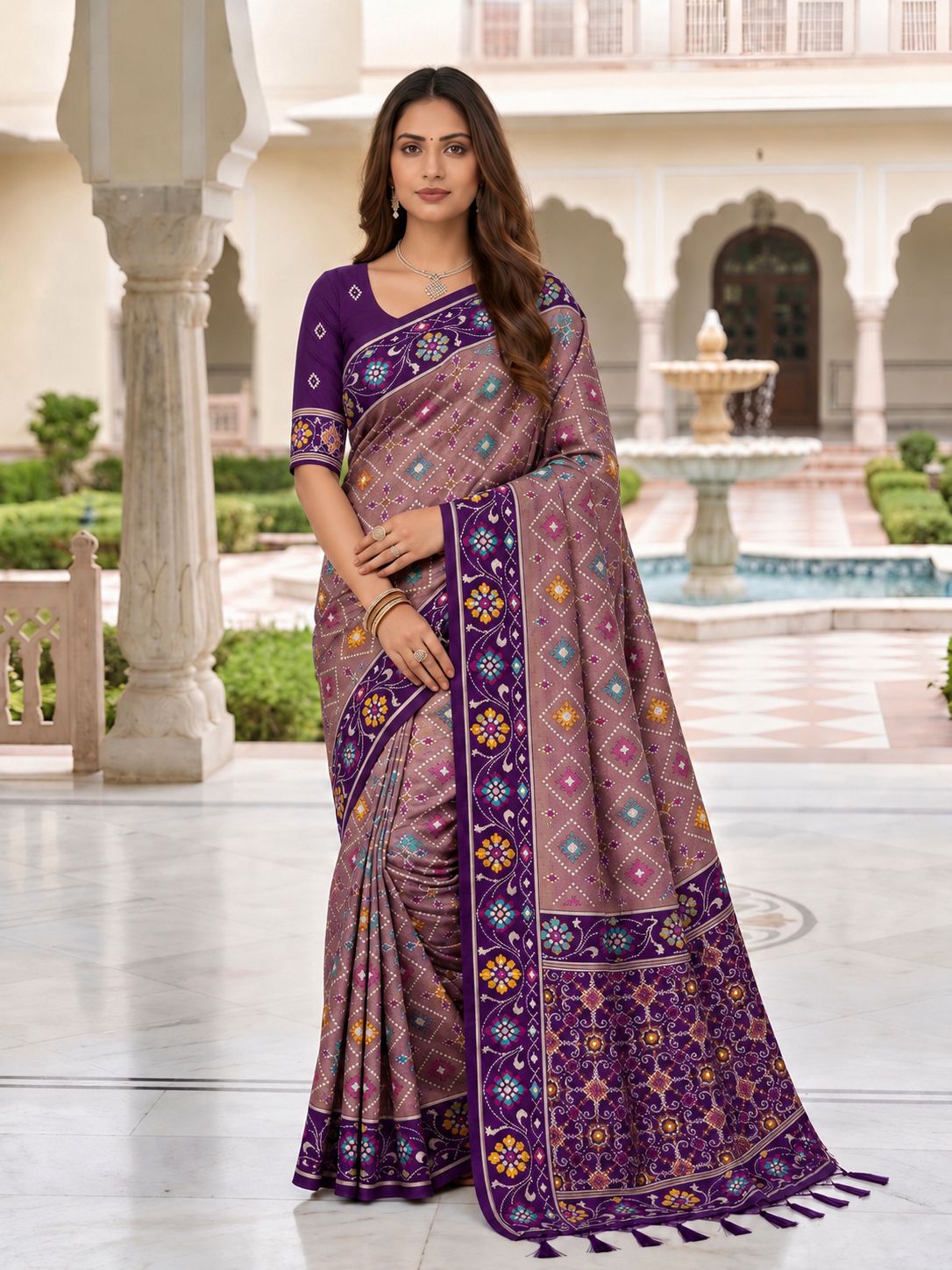 Purple Patola Silk Meenakari Jacquard Saree