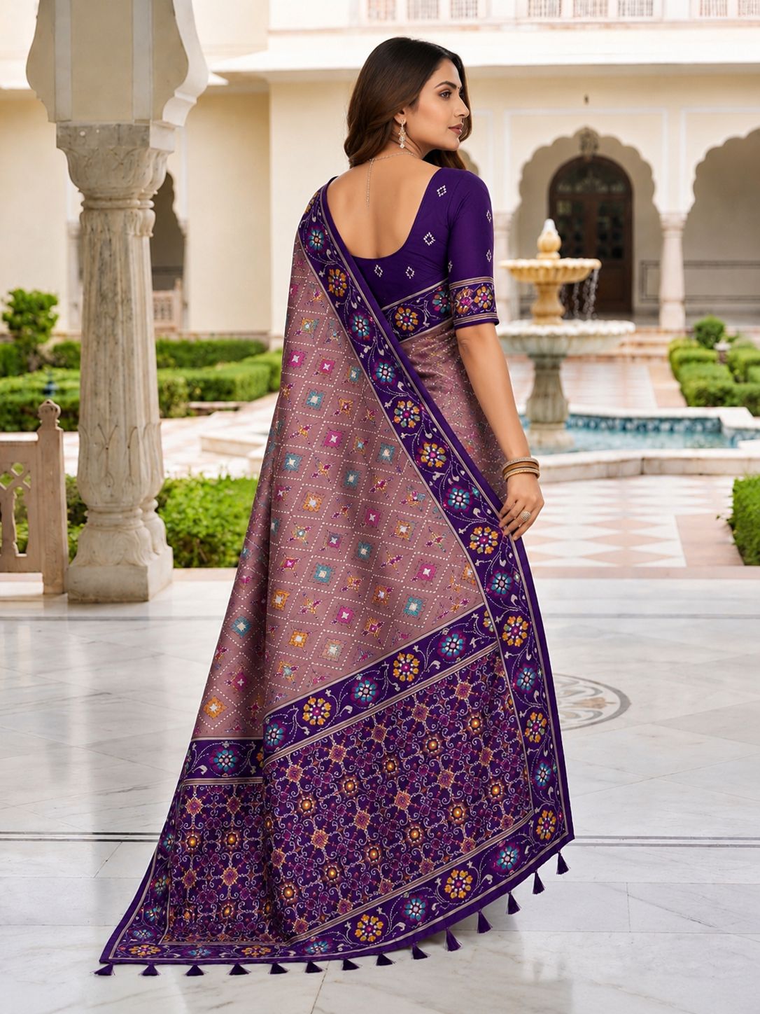 Purple Patola Silk Meenakari Jacquard Saree — alternate view