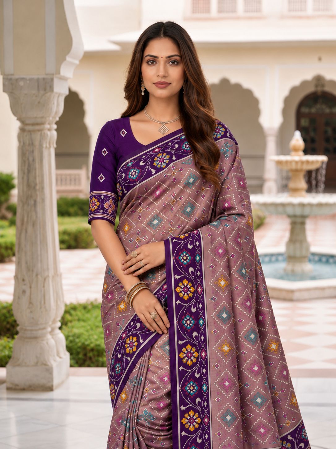 Purple Patola Silk Meenakari Jacquard Saree