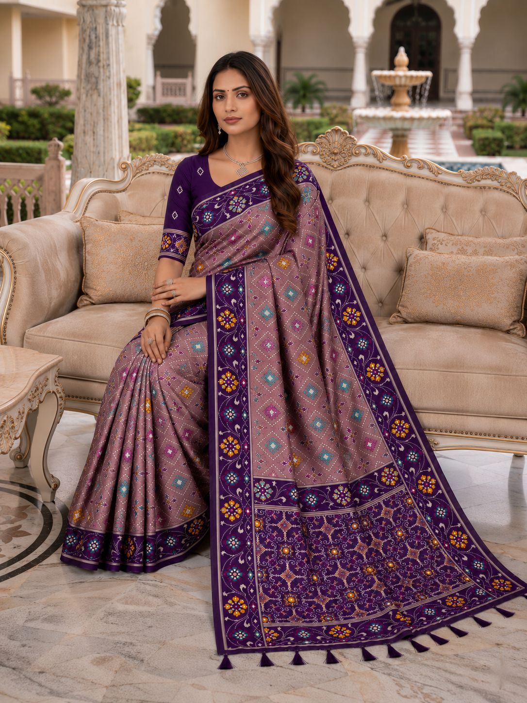 Purple Patola Silk Meenakari Jacquard Saree