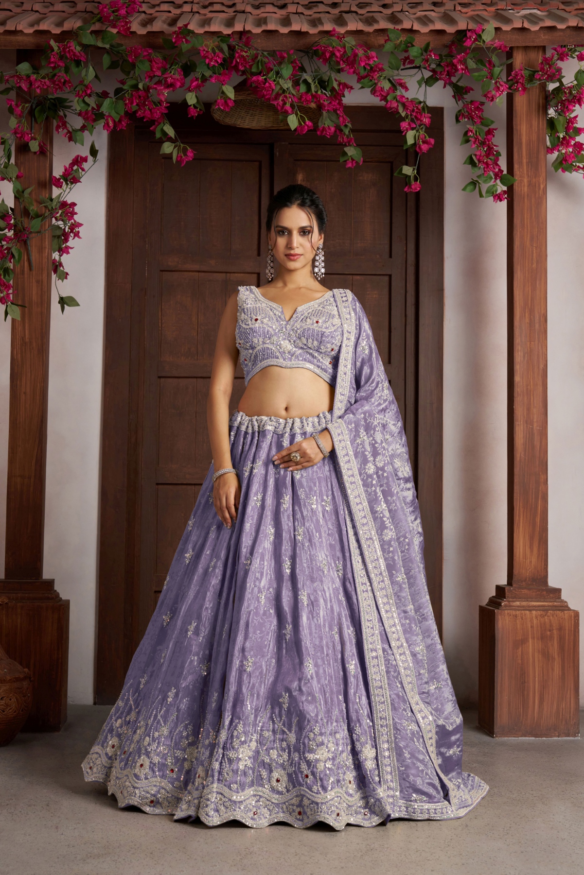 Purple Peacock Embroidered Jari Lehenga Choli