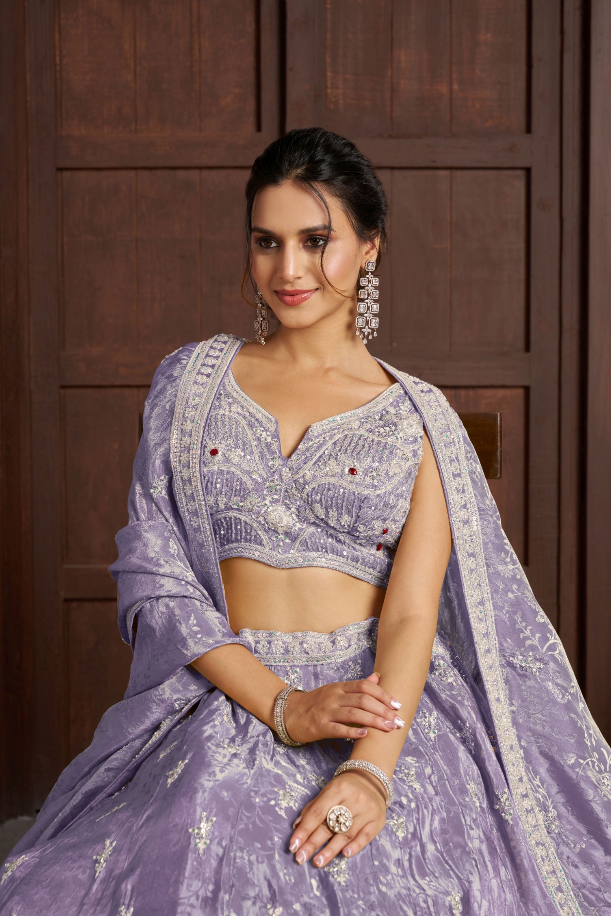 Purple Peacock Embroidered Jari Lehenga Choli