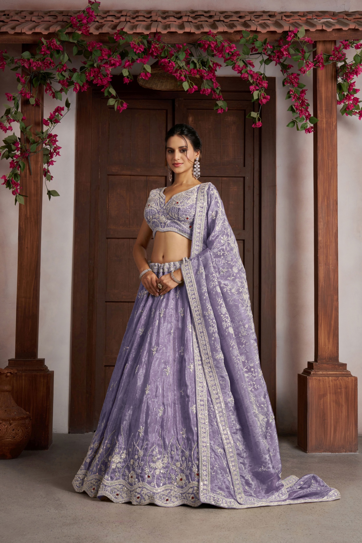 Purple Peacock Embroidered Jari Lehenga Choli