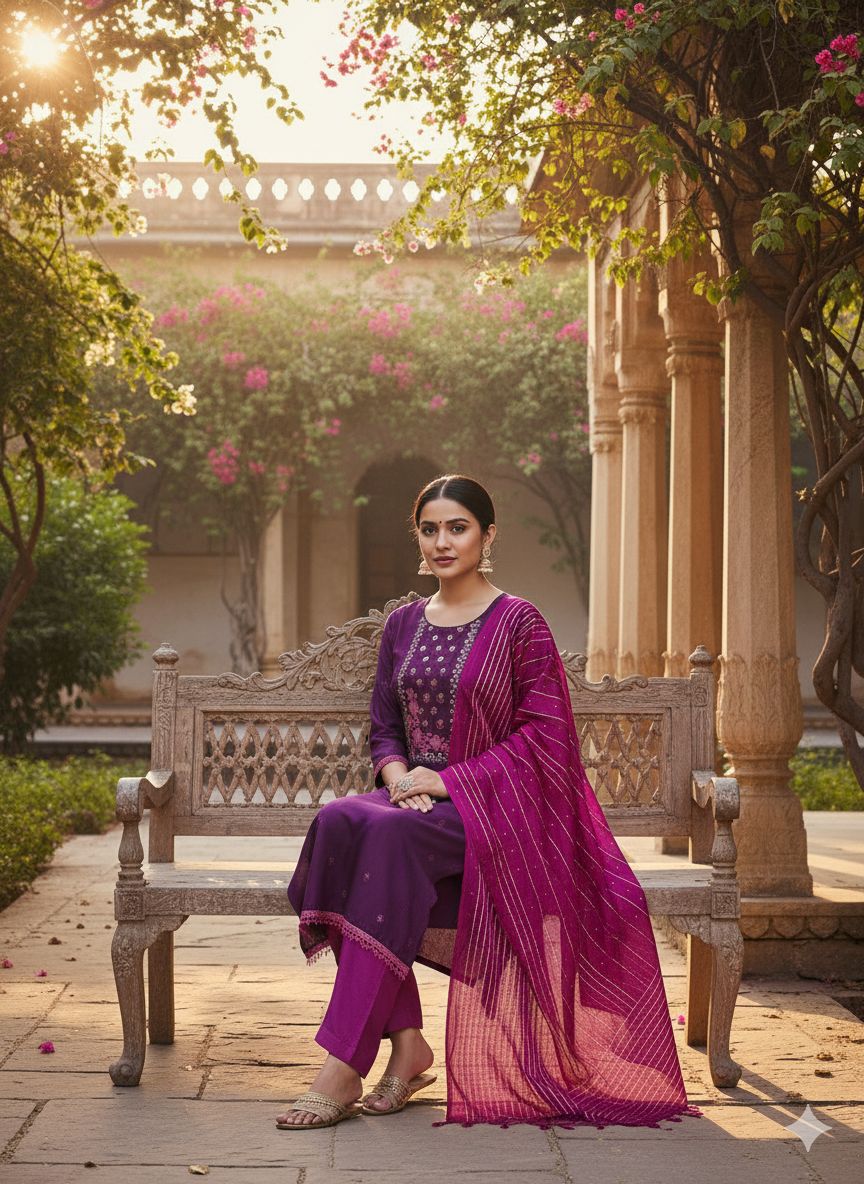 Purple Pink Embroidered Coco Silk Salwar Suit — alternate view