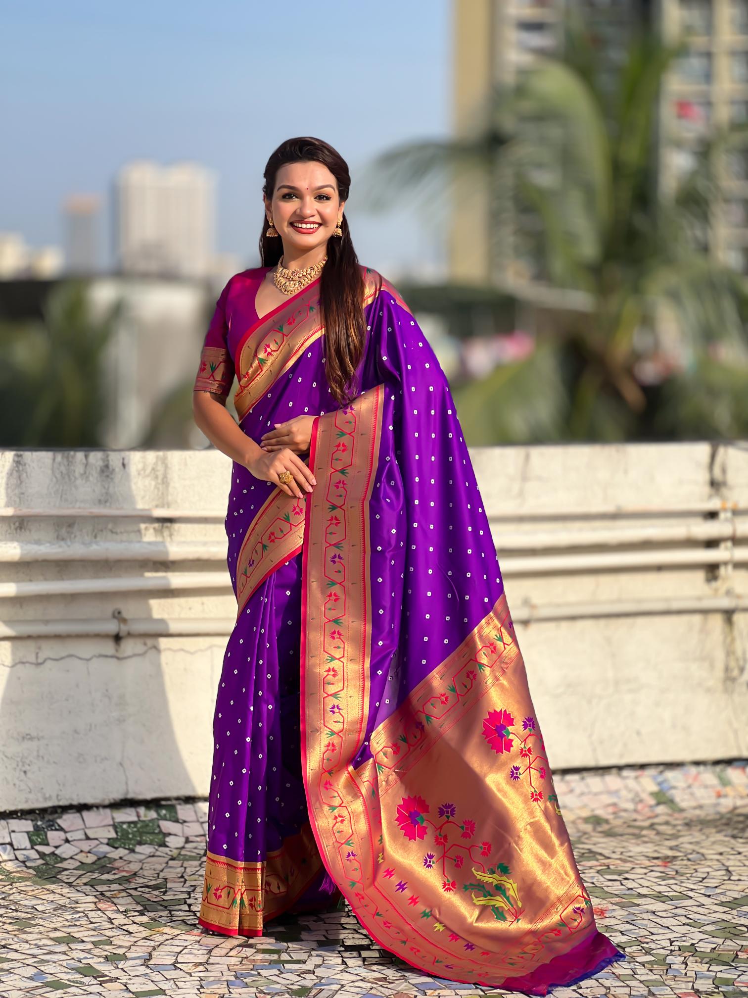 Purple Pink Paithani Designer Soft Silk Saree
