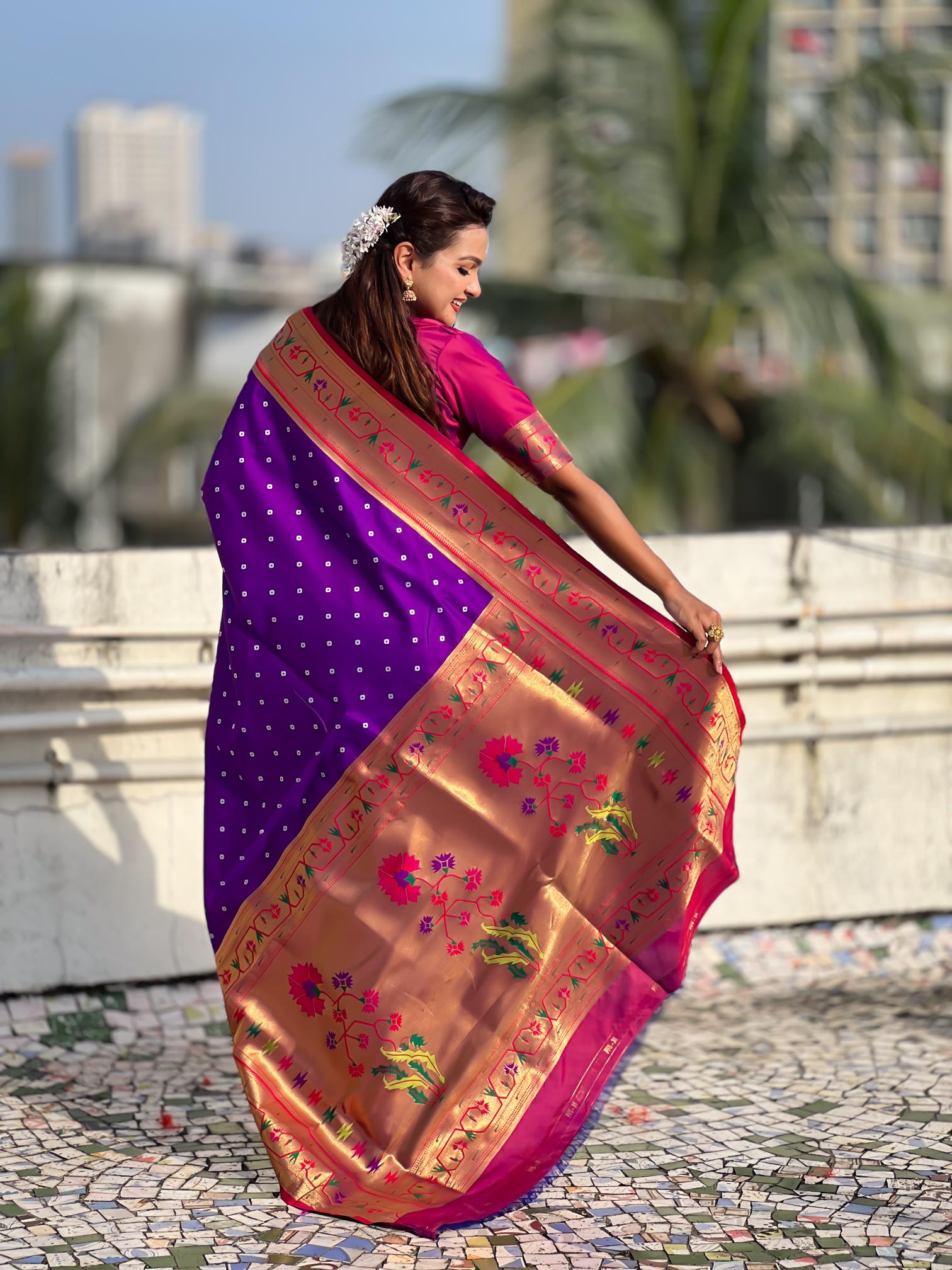 Purple Pink Paithani Designer Soft Silk Saree — alternate view