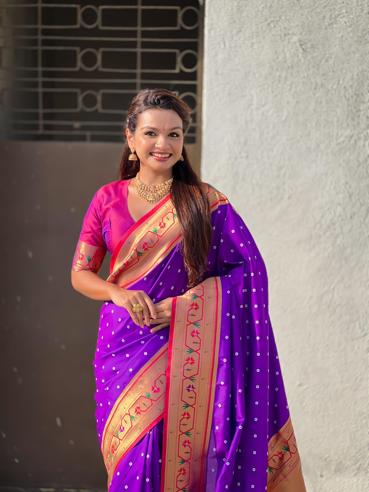 Purple Pink Paithani Designer Soft Silk Saree