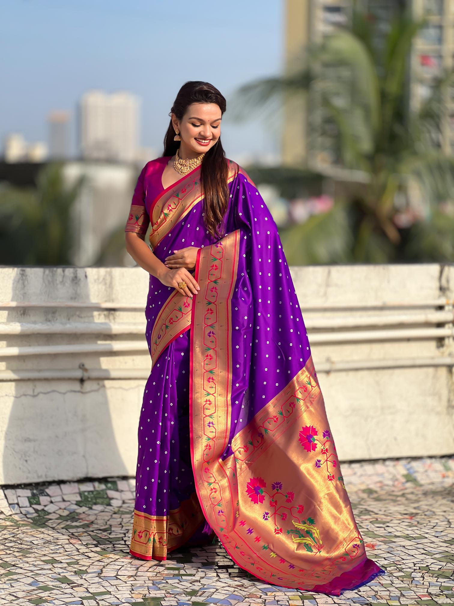 Purple Pink Paithani Designer Soft Silk Saree