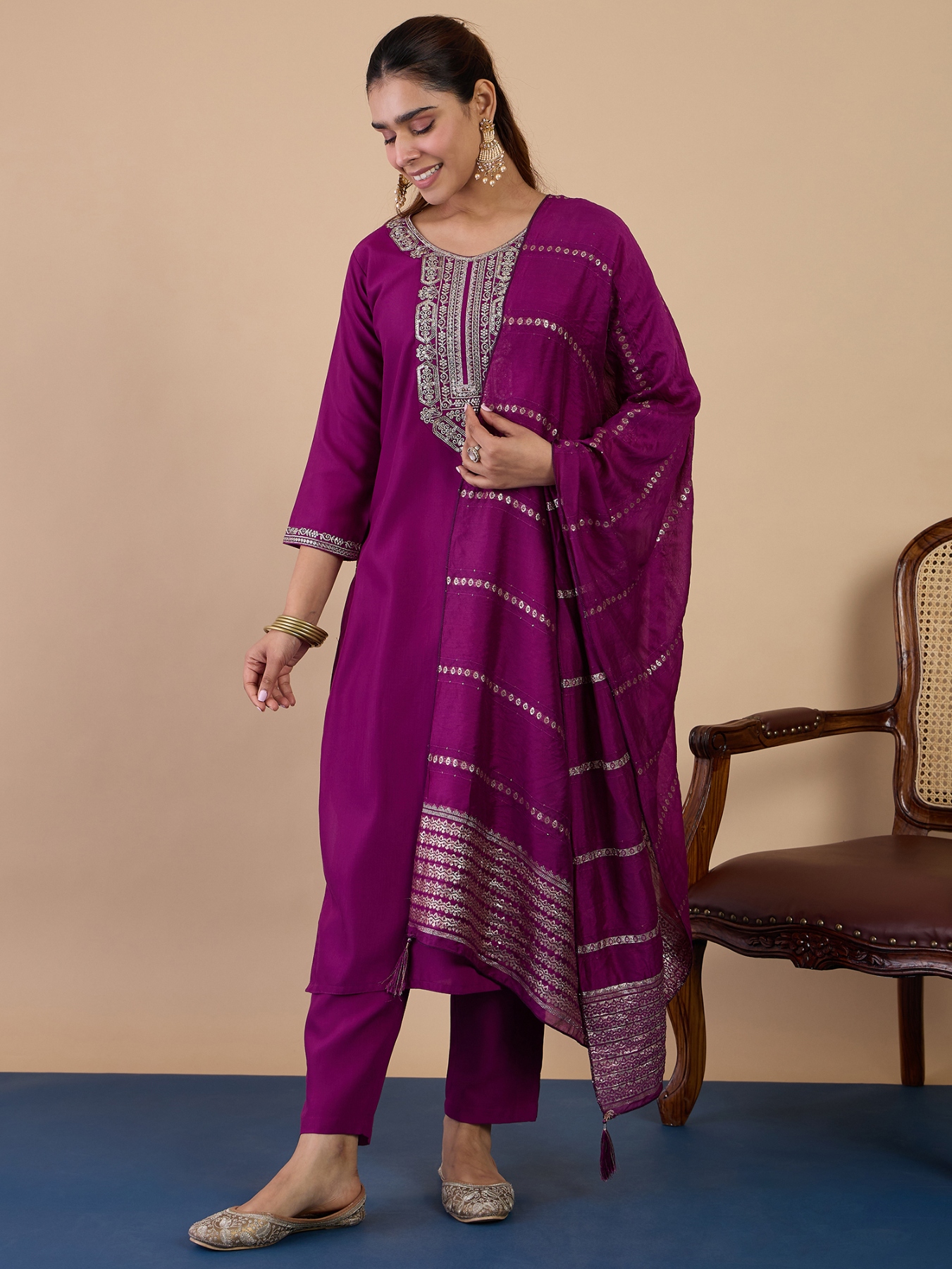 Purple Placement Embroidery Cotton Blend Salwar Suit