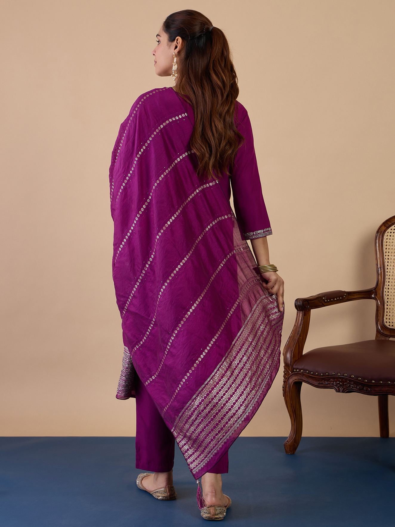 Purple Placement Embroidery Cotton Blend Salwar Suit — alternate view
