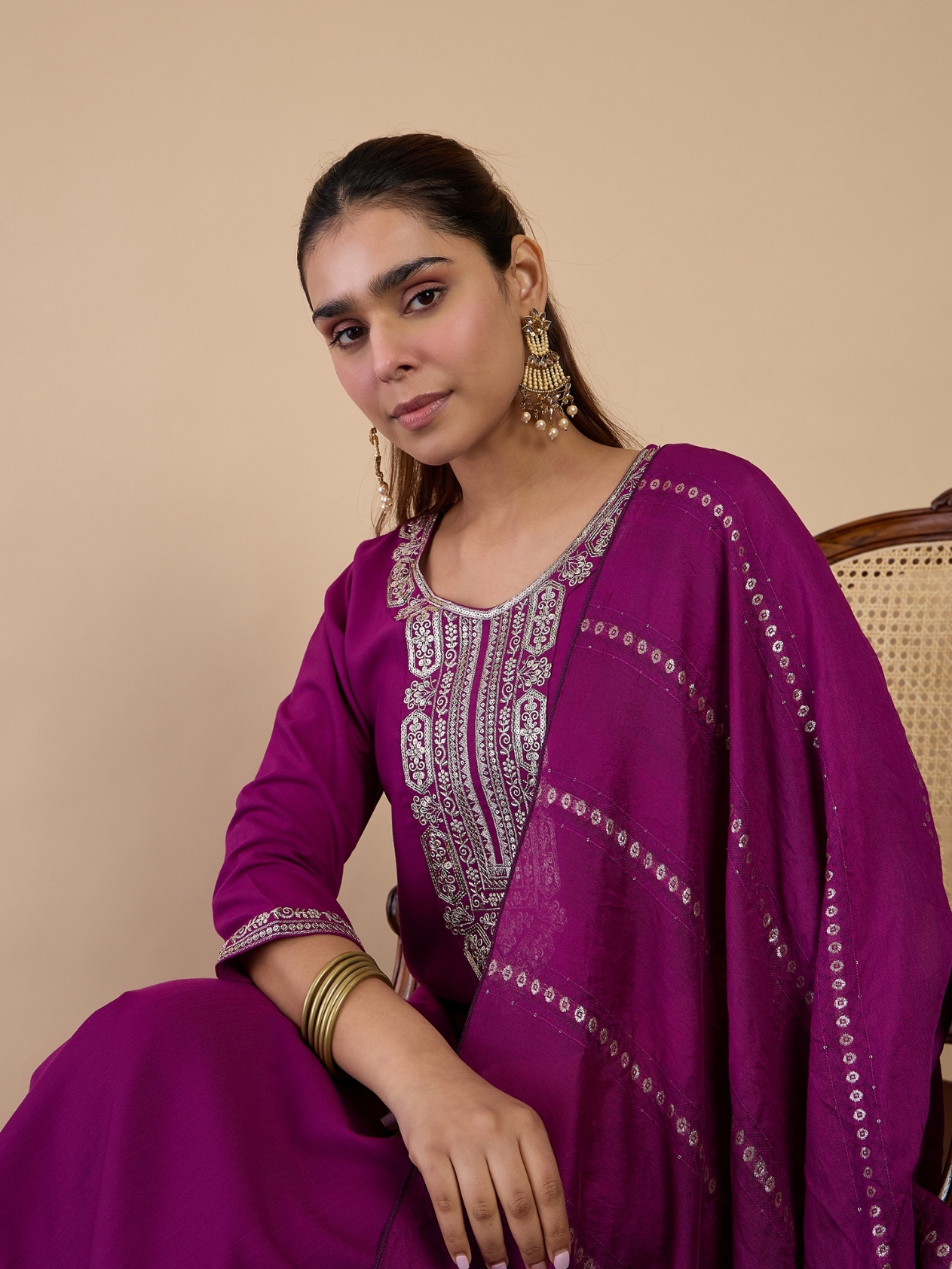 Purple Placement Embroidery Cotton Blend Salwar Suit