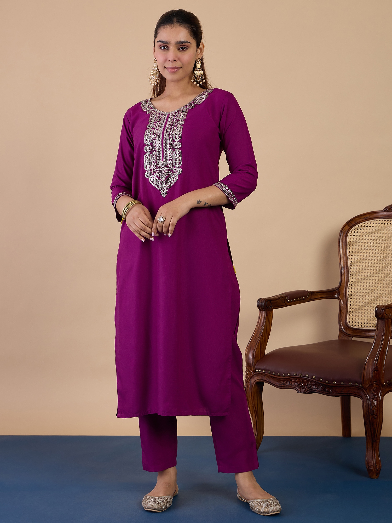 Purple Placement Embroidery Cotton Blend Salwar Suit