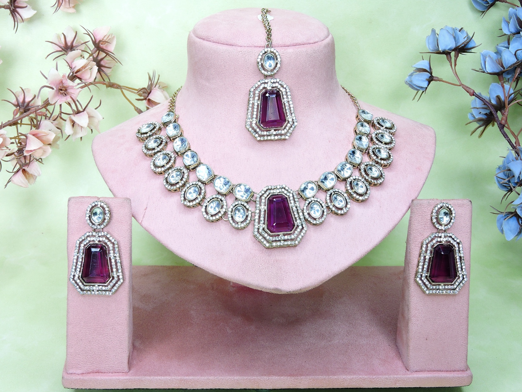 Purple Plum Stone Alloy Evening Necklace — alternate view
