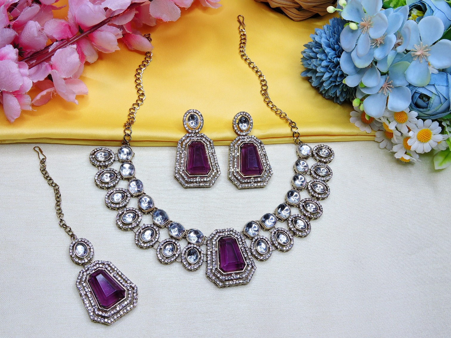 Purple Plum Stone Alloy Evening Necklace