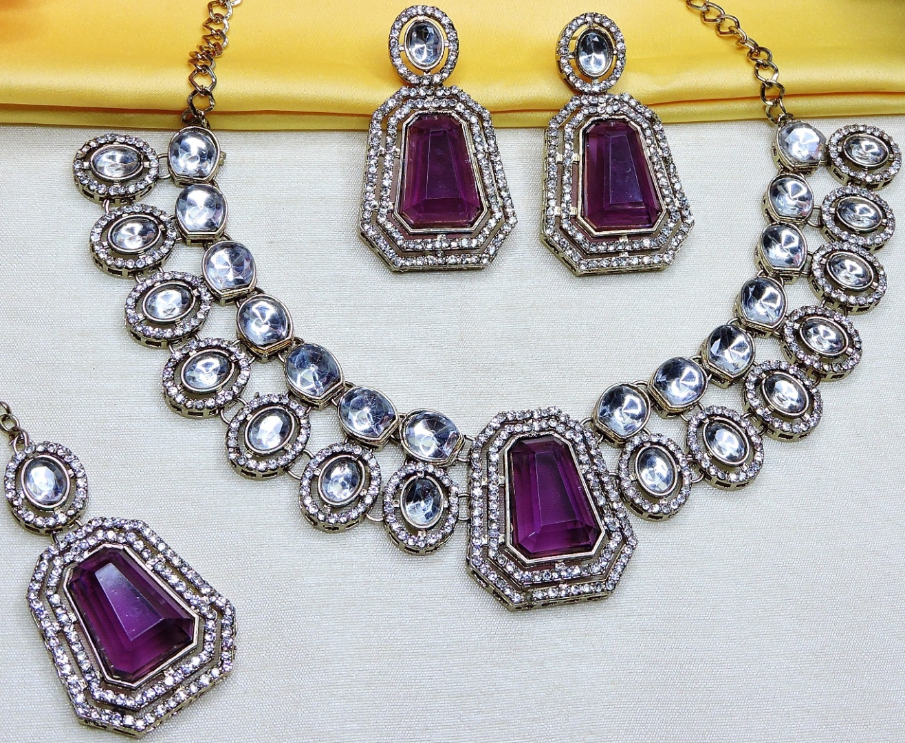 Purple Plum Stone Alloy Evening Necklace