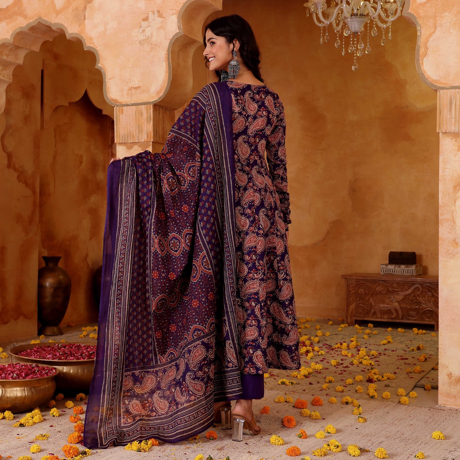 Purple Printed Rayon Blend Kurta Set — alternate view