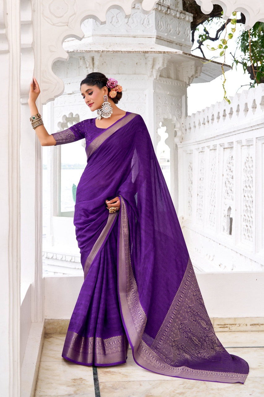 Purple Printed Weaving Zari Chinon Saree