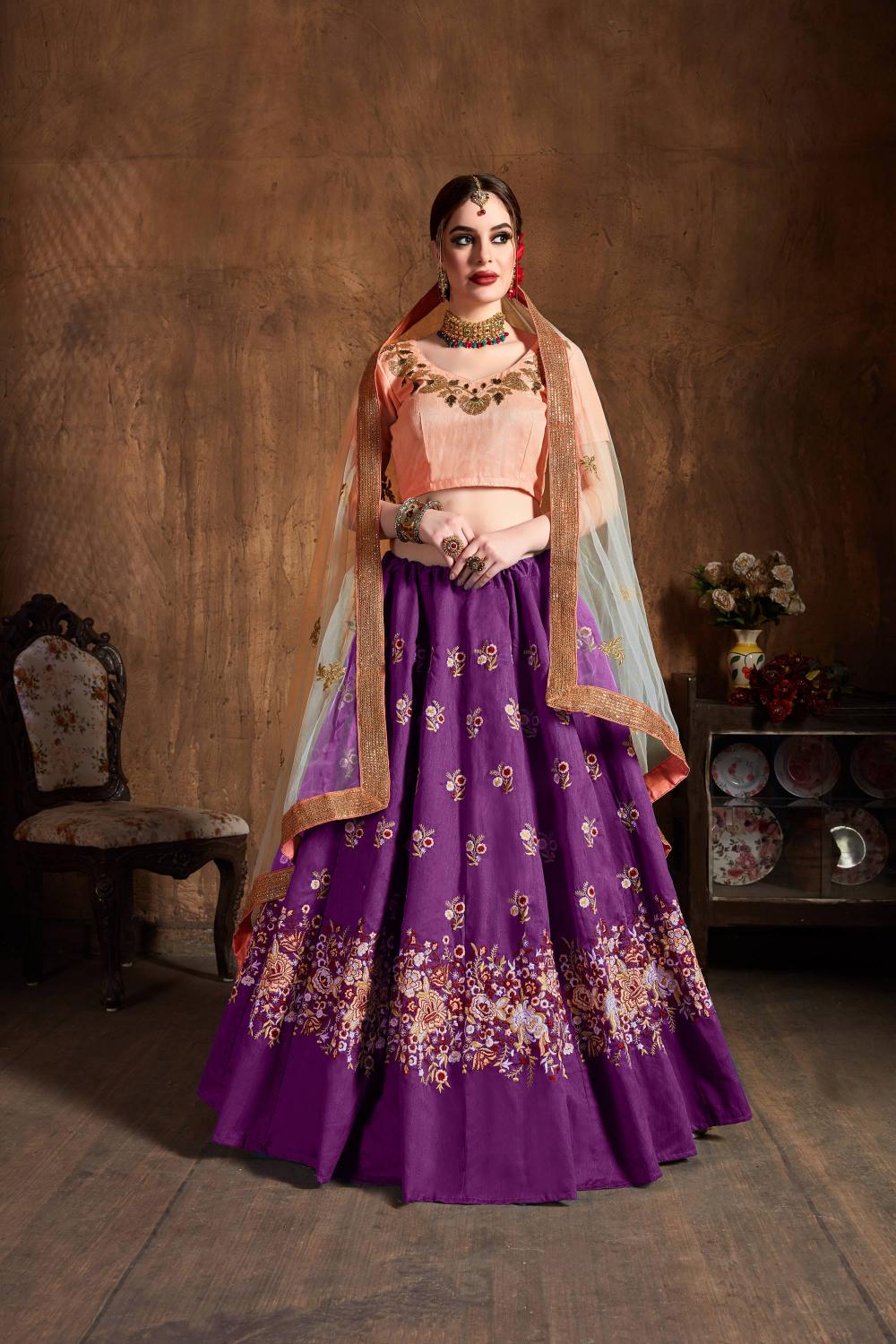 Purple Raw Silk Lehenga Choli