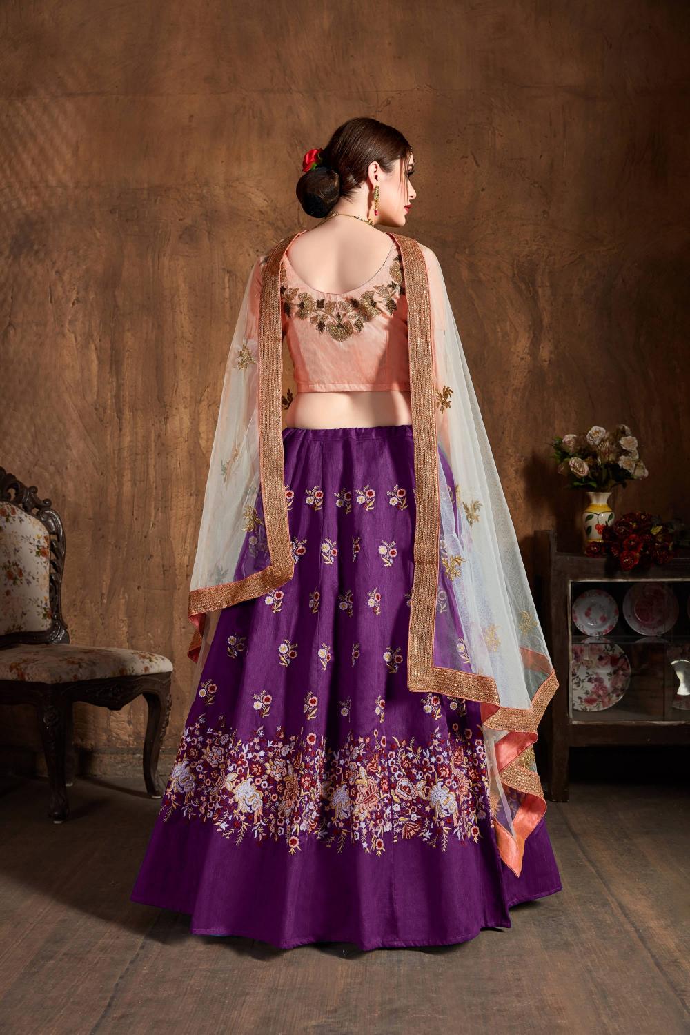 Purple Raw Silk Lehenga Choli — alternate view