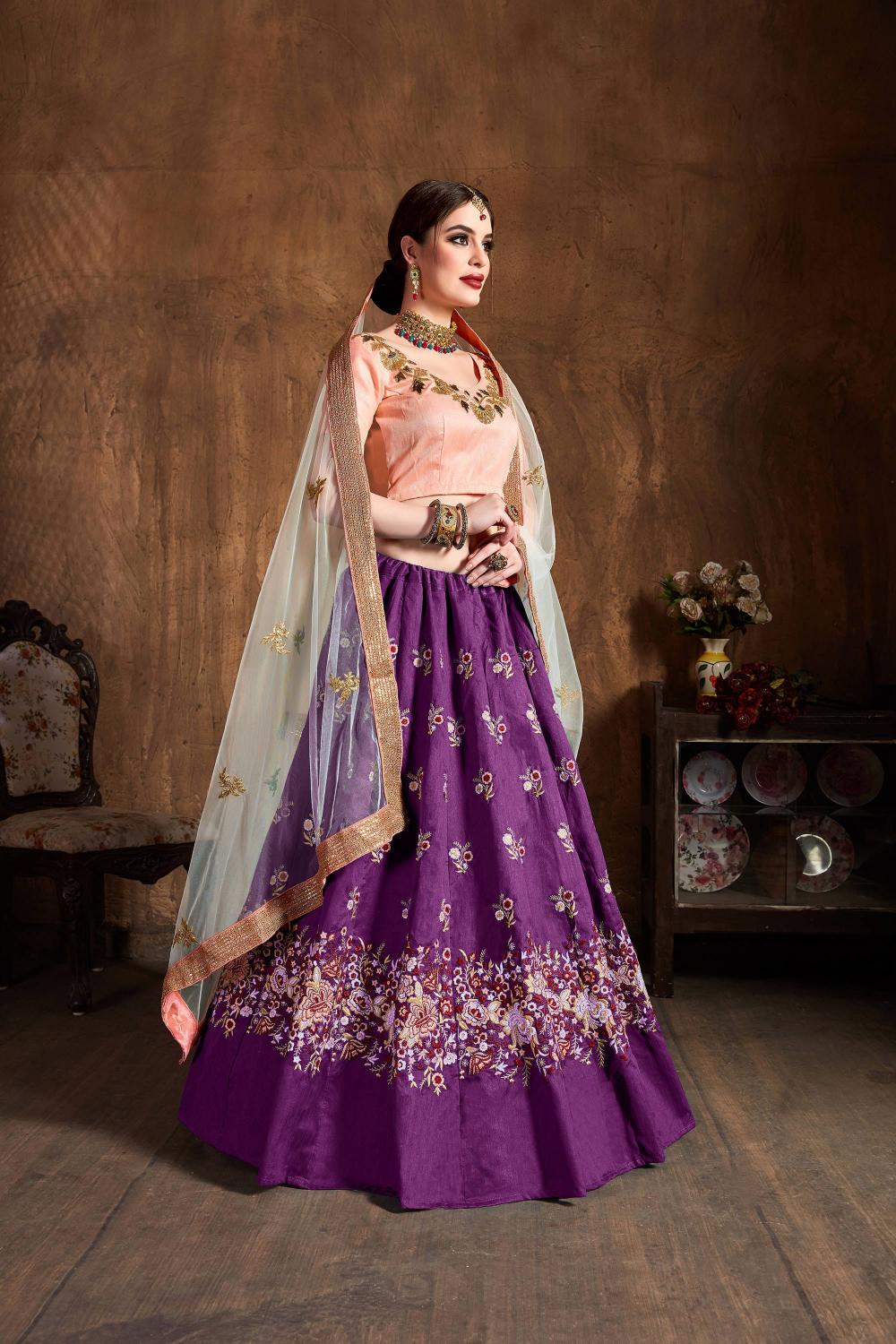 Purple Raw Silk Lehenga Choli