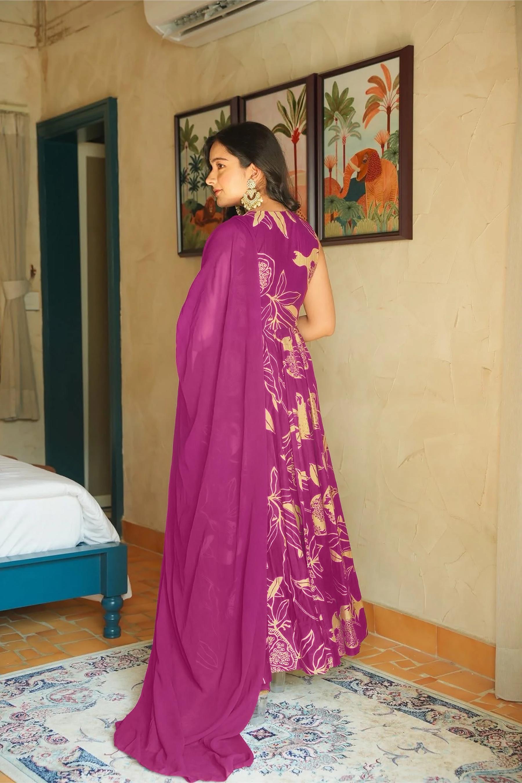 Purple Rayon Digital Printed Gown — alternate view