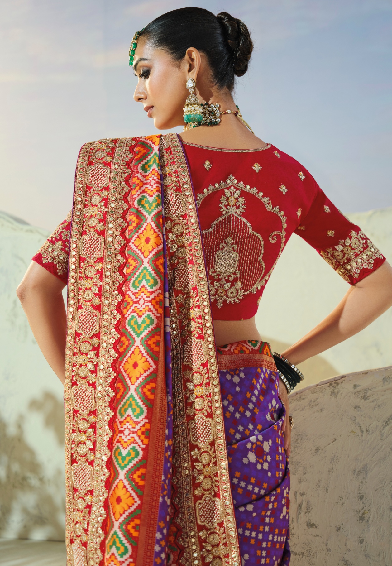 Purple Red Patola Mirrorwork Pure Patan Saree — alternate view