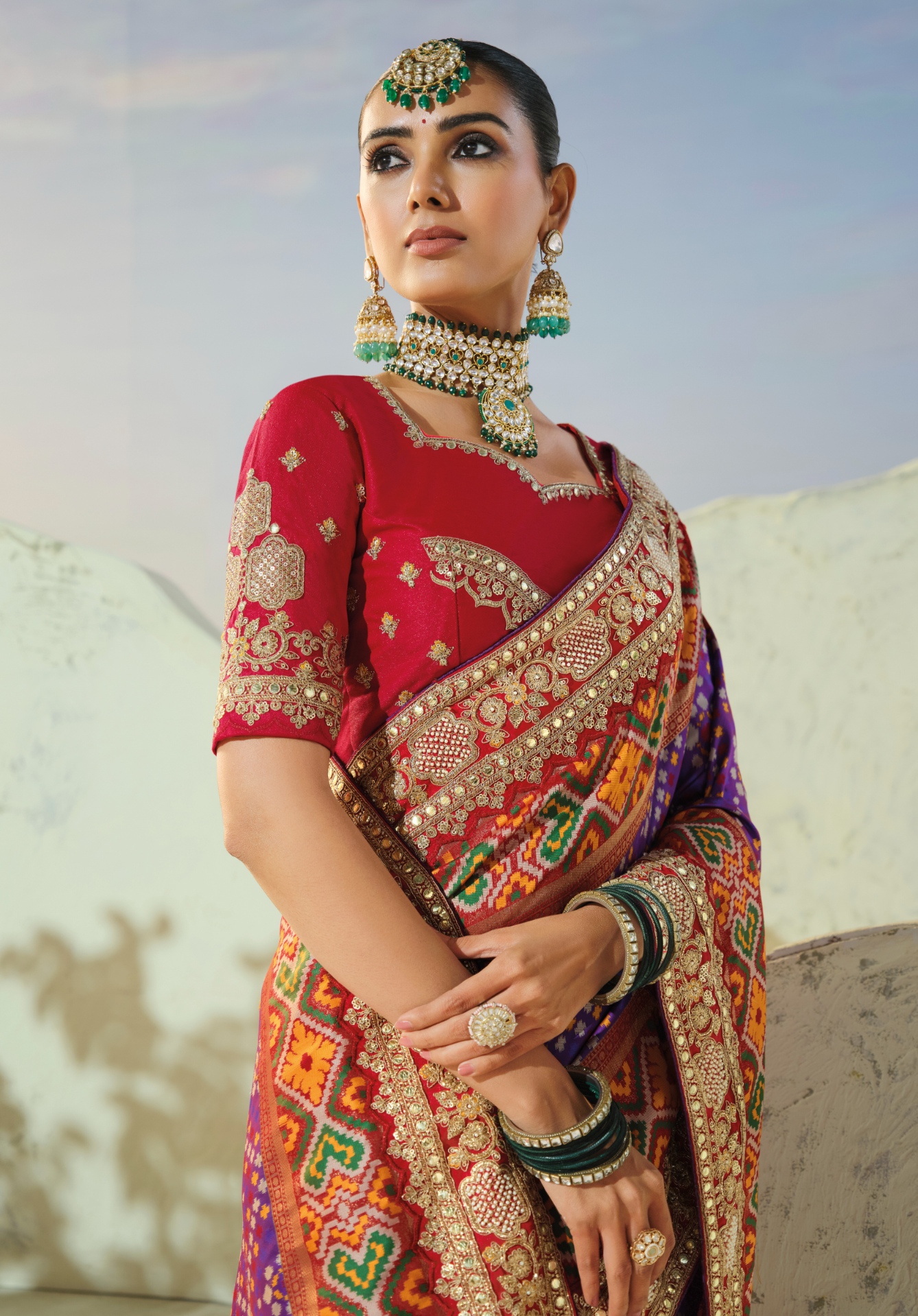 Purple Red Patola Mirrorwork Pure Patan Saree