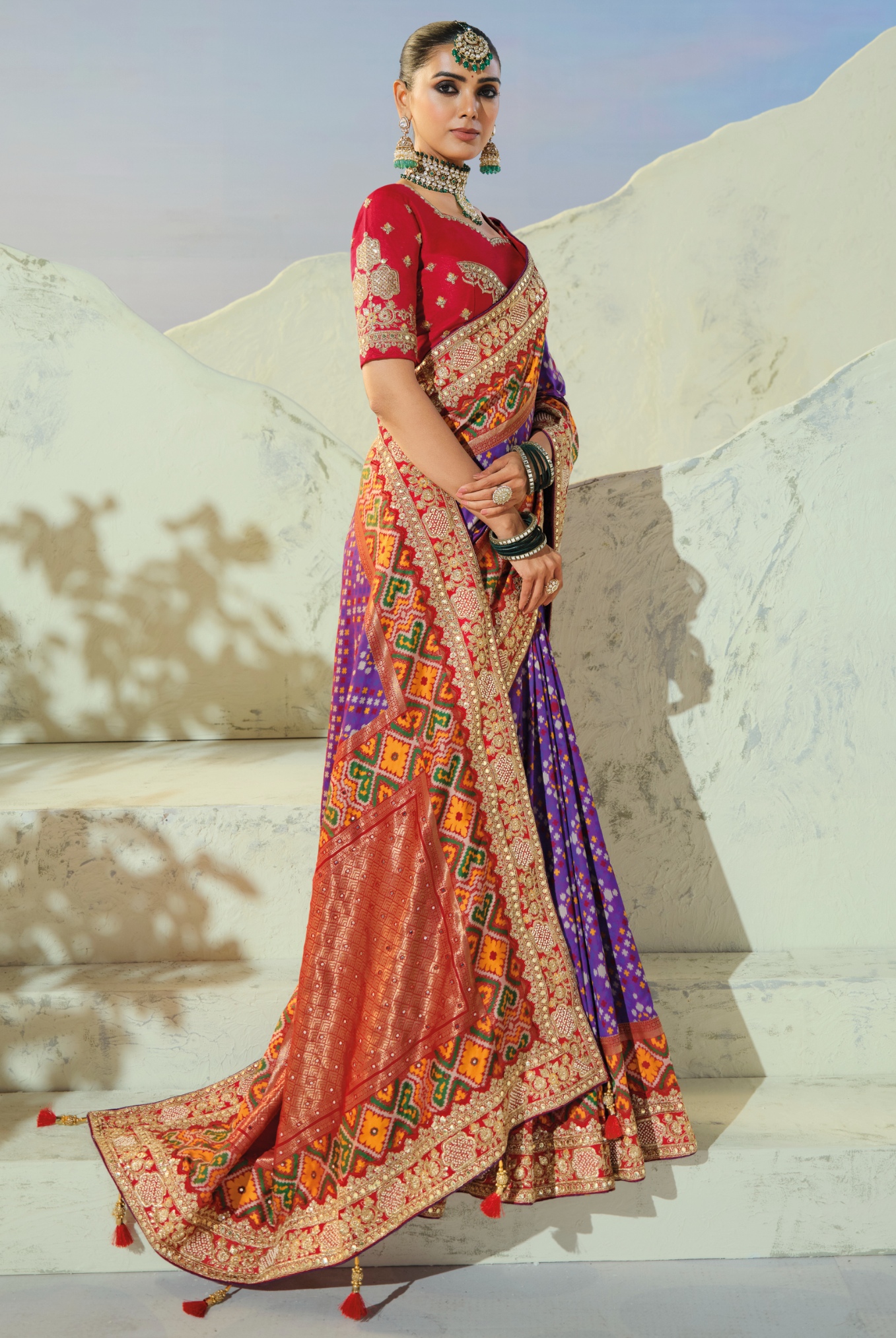 Purple Red Patola Mirrorwork Pure Patan Saree