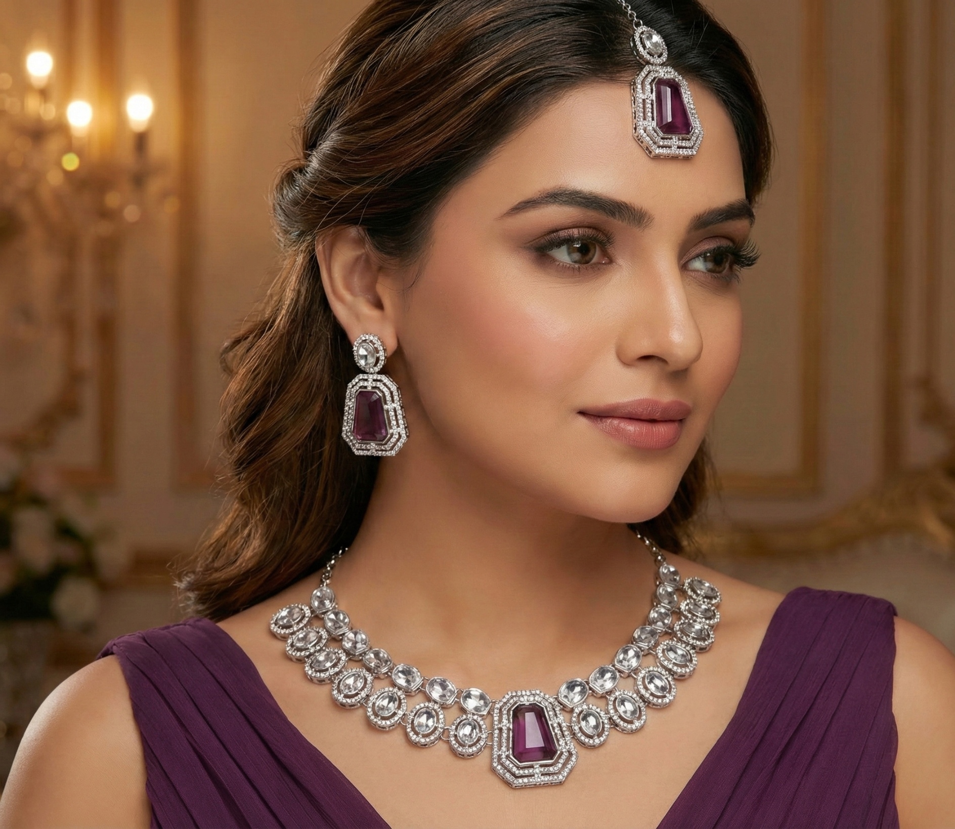 Purple Regal Stone Alloy Wedding Necklace