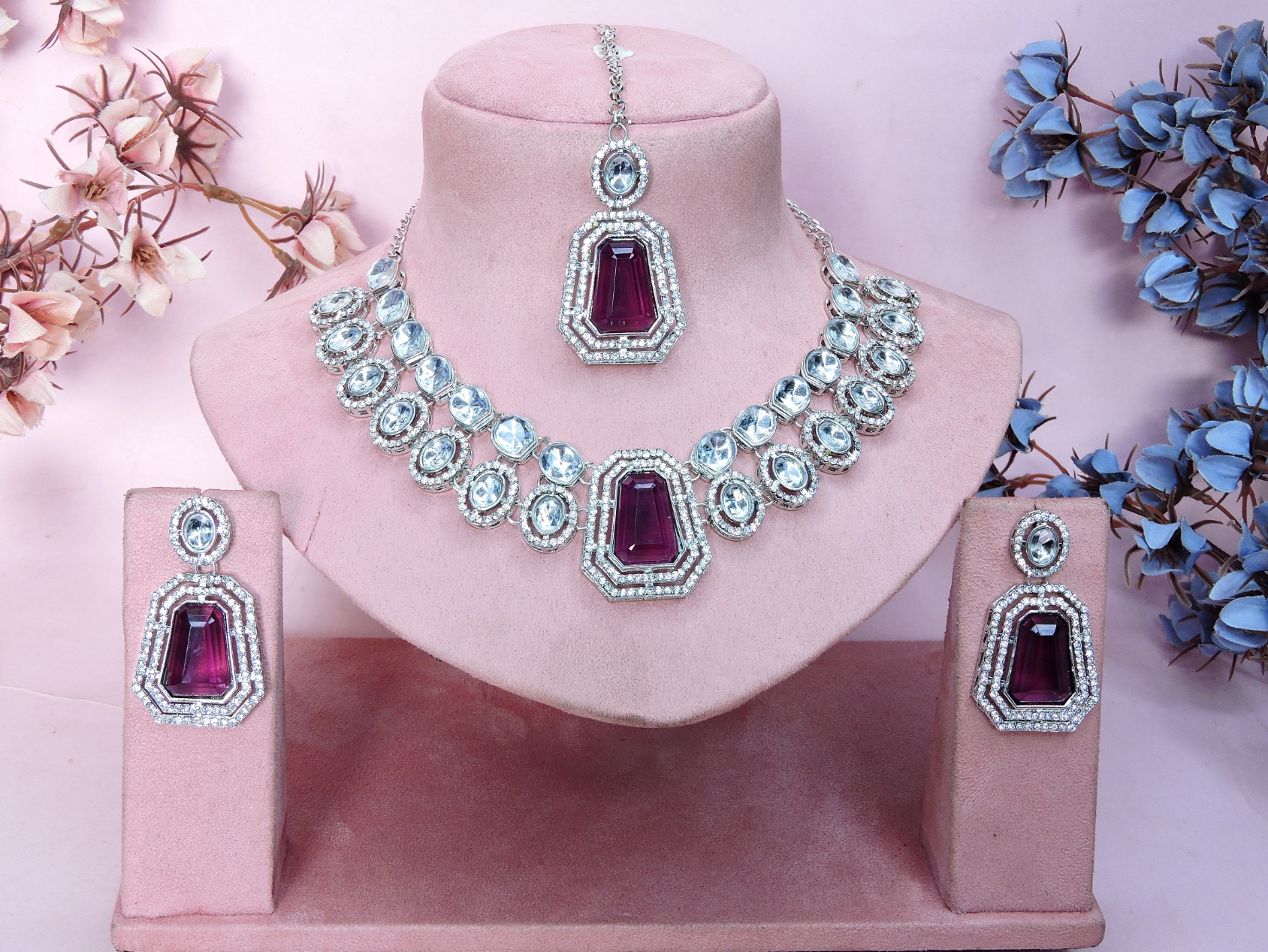 Purple Regal Stone Alloy Wedding Necklace — alternate view