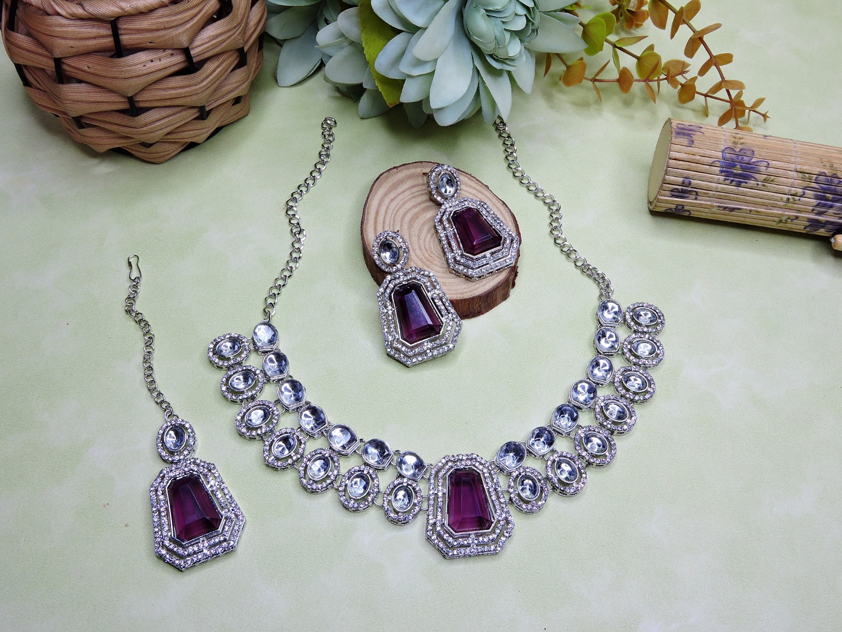 Purple Regal Stone Alloy Wedding Necklace