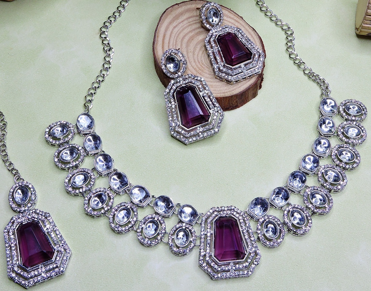 Purple Regal Stone Alloy Wedding Necklace