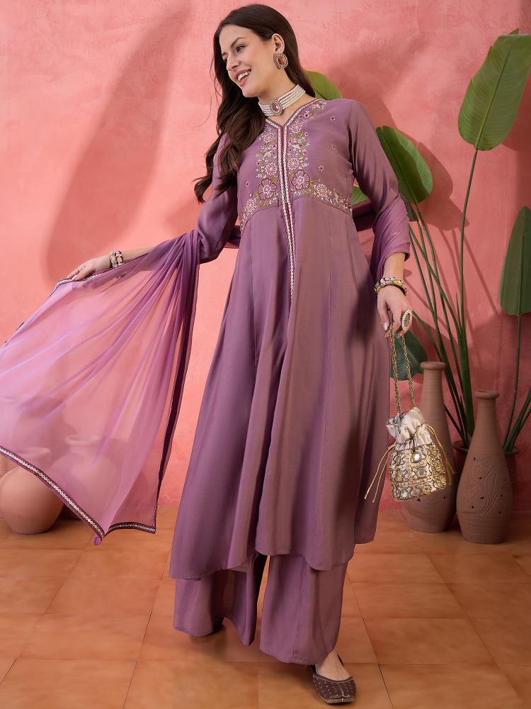 Purple Roman Silk Palazzo Suits