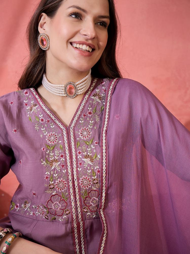 Purple Roman Silk Palazzo Suits