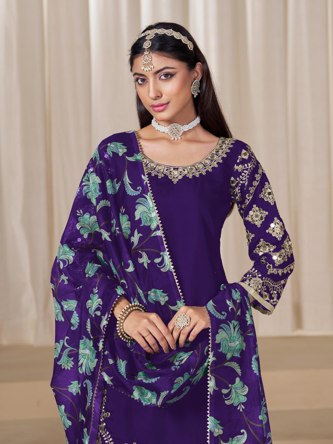 Purple Roman Silk Patiala Suit — alternate view