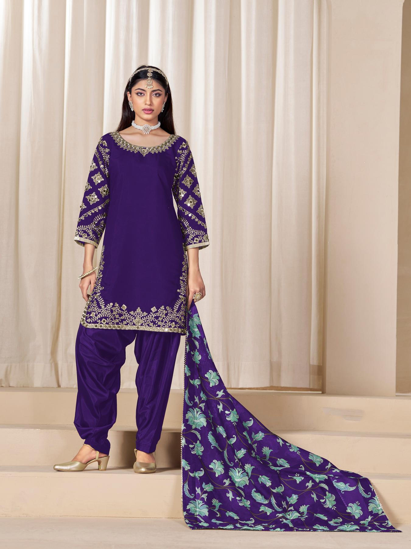Purple Roman Silk Salwar Suits — alternate view