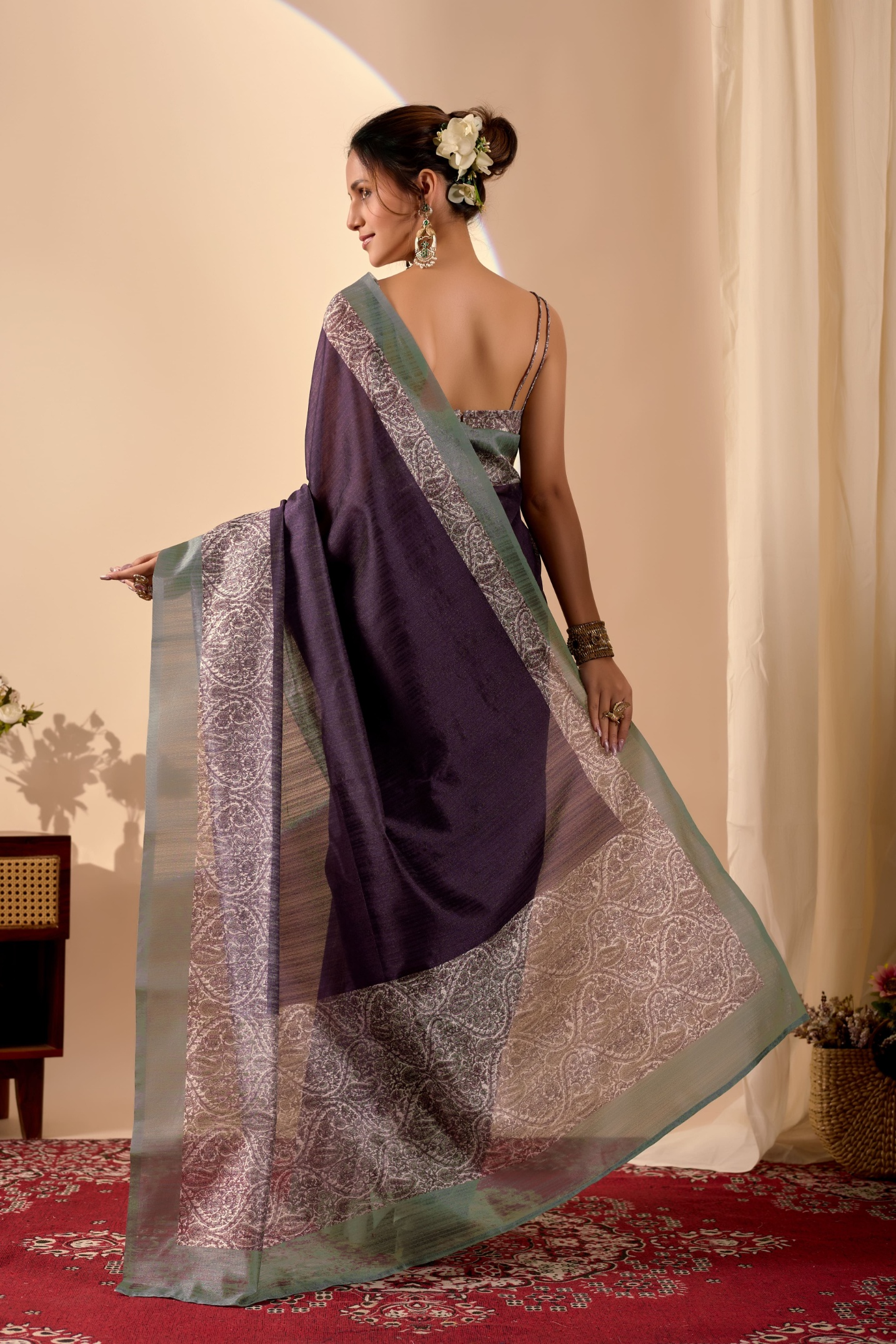 Purple Royal Paisley Jute Silk Ready To Wear Saree — alternate view