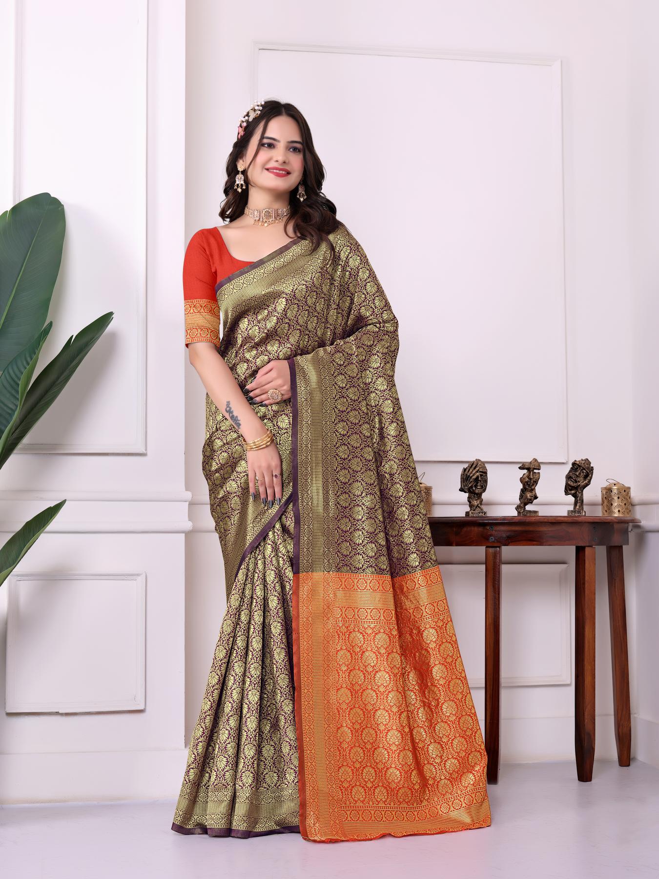 Purple Rust Art Silk Designer Saree