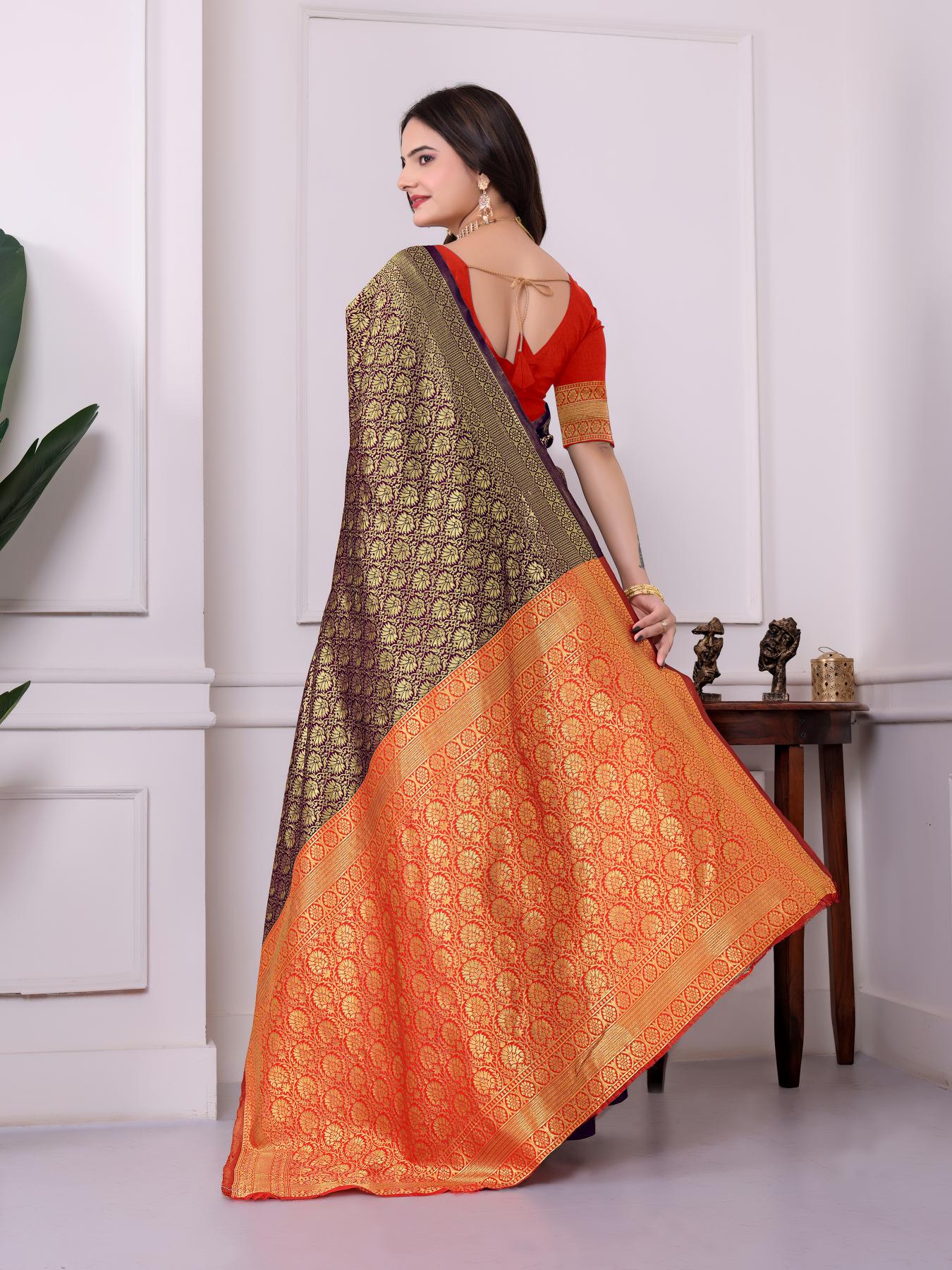 Purple Rust Art Silk Designer Saree — alternate view