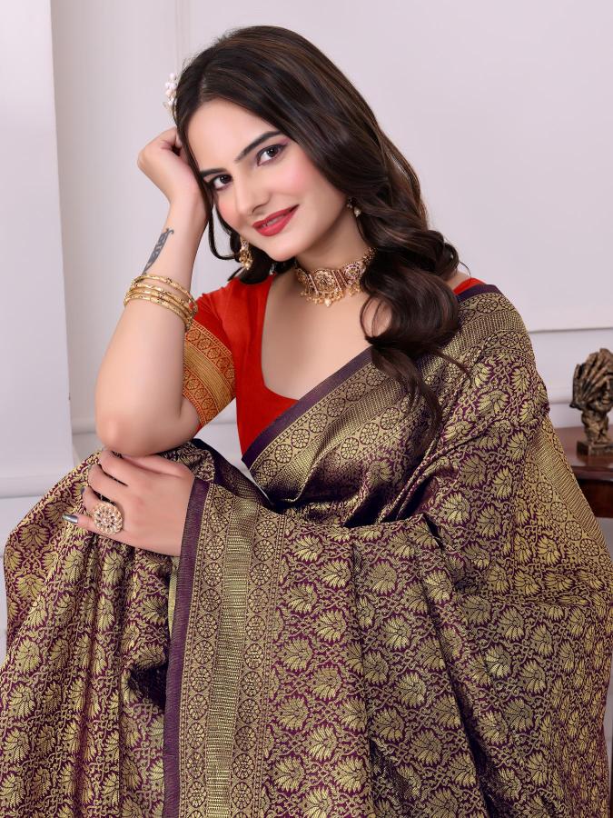 Purple Rust Art Silk Designer Saree