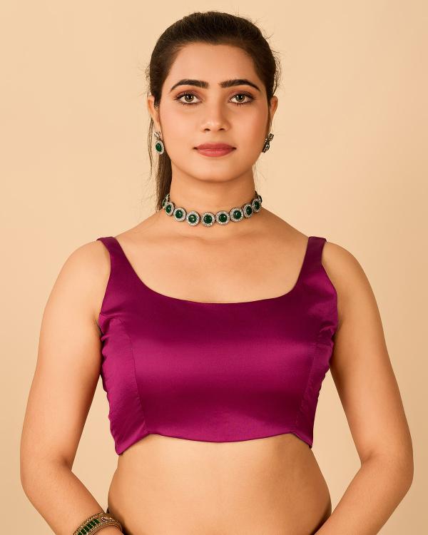 Purple Satin Readymade Blouse