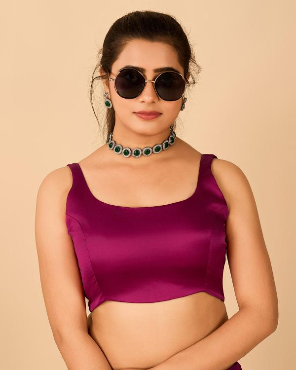 Purple Satin Readymade Blouse
