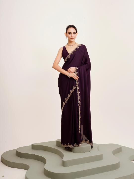 Purple Satin Saree