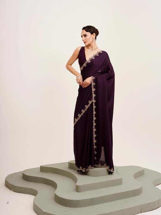 Purple Satin Saree — alternate view