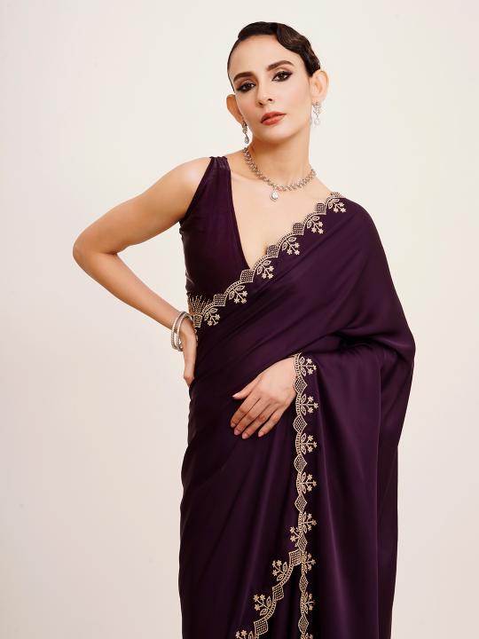 Purple Satin Saree